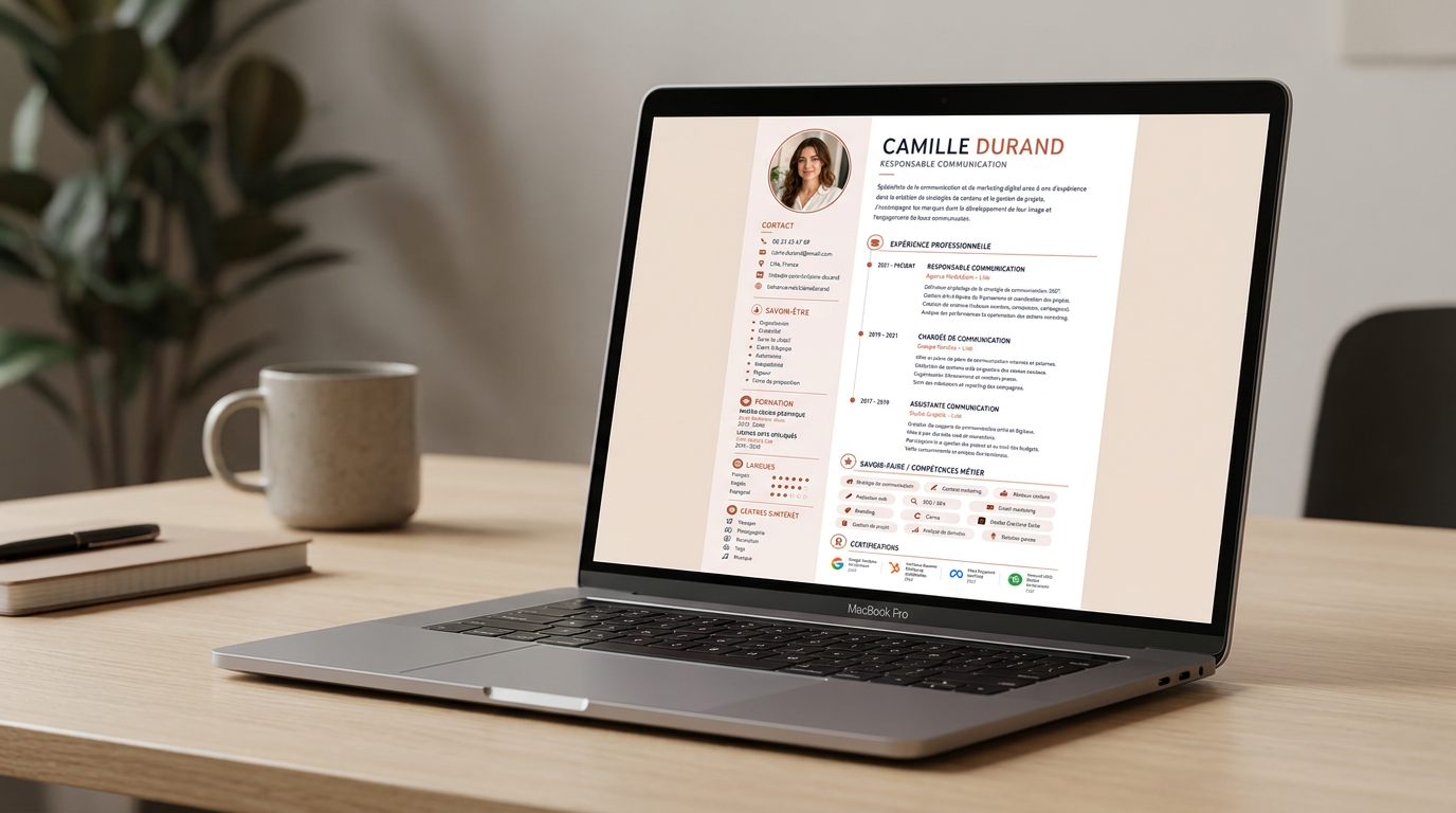 CV professionnel affiché sur un ordinateur portable